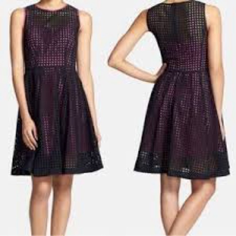 Halogen Black and Pink Sleeveless Fit-and-Flare Mini Dress Eyelet Size 6